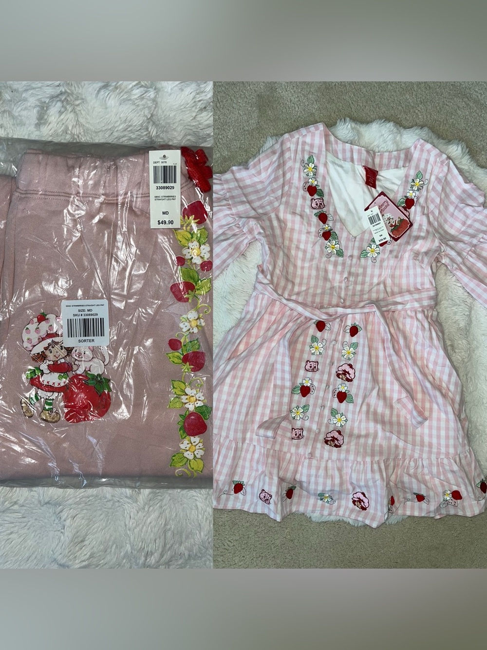✨ NWT Strawberry Shortcake 2-Piece Bundle Gingham Dress & Sweatpants 🍰🍓